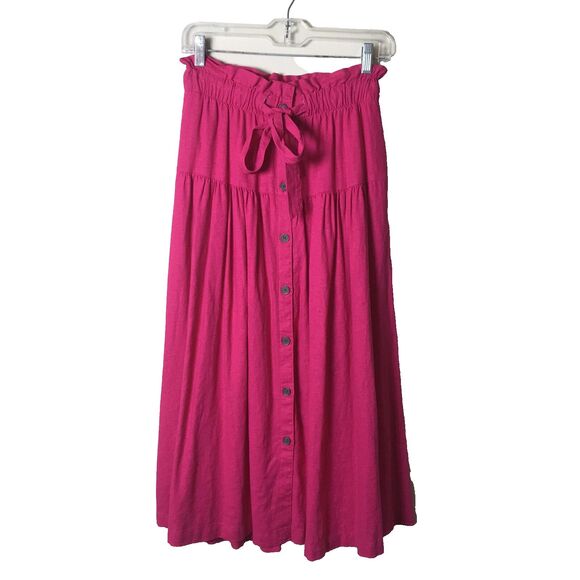 Universal Thread Tie Waist Button Front Pink Midi Skirt Size XS - Picture 1 of 12